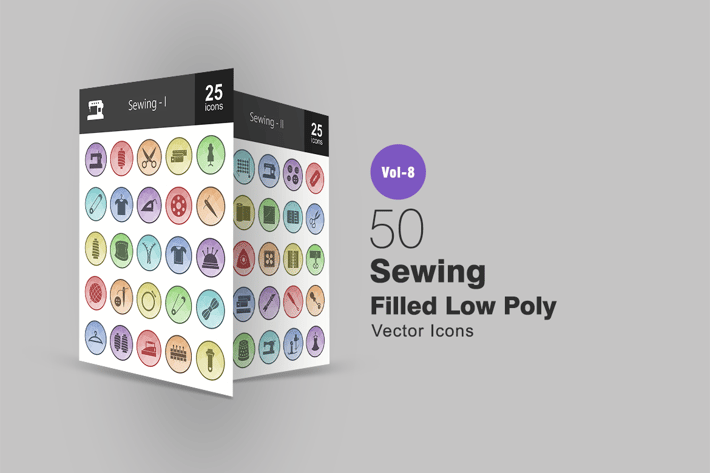 50 Sewing Filled Low Poly Icons