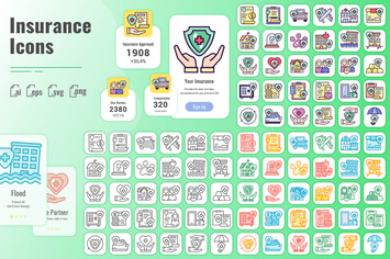30 Line Iconset Insurance with 3 styles