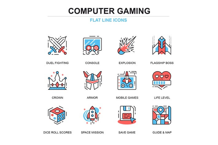 Thin line leisure mobile gaming icons set