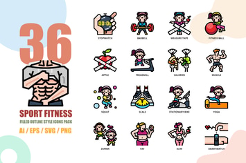 Sport Fitness Filled Outline Style Icon set