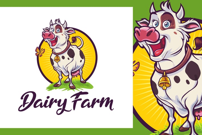 Happy Cow Character - Dairy Farm &  Livestock Logo