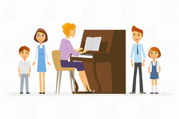 Music lesson at school - vector illustration