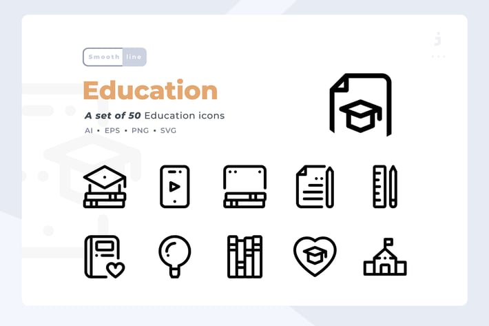 Smoothline - 50 Education icon set