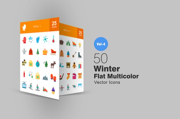 50 Winter Flat Multicolor Icons