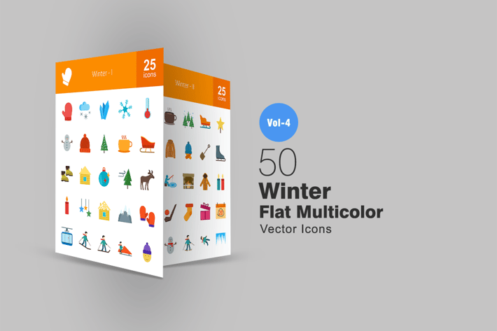 50 Winter Flat Multicolor Icons