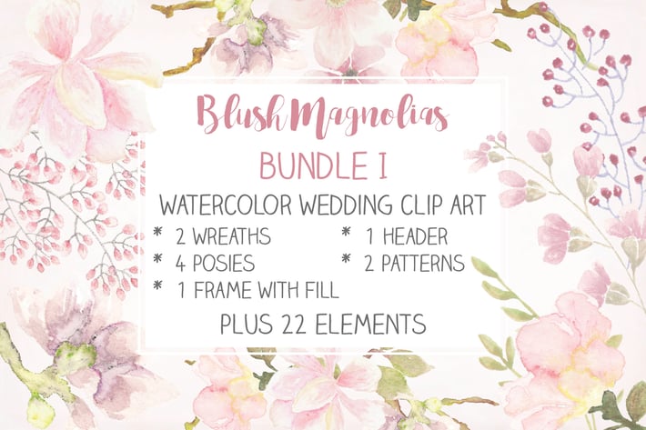 Blush Magnolias: Wedding Clip Art Set I