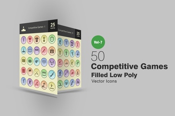 50 Competitive Games Filled Low Poly Icons