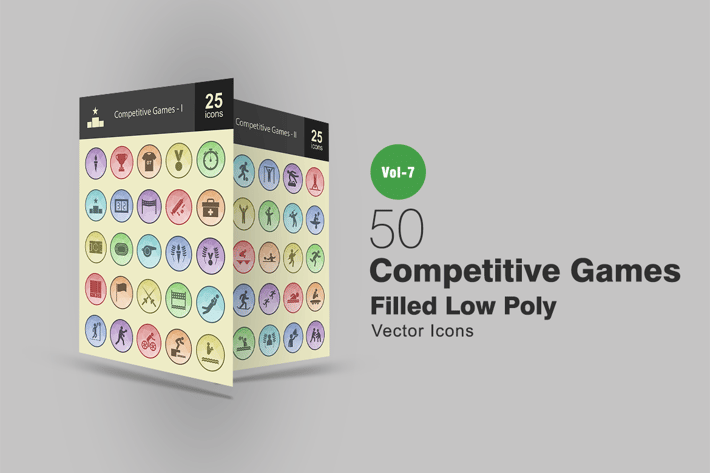 50 Competitive Games Filled Low Poly Icons