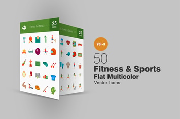50 Fitness & Sports Flat Multicolor Icons