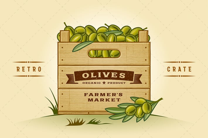 Retro Crate Of Olives