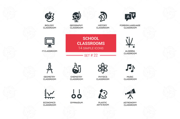 School classrooms - simple icons, pictograms