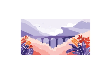 Stone bridge railway in the wild illustration