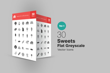 30 Sweets & Confectionery Greyscale Icons