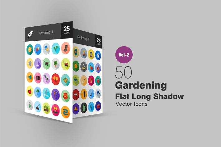 50 Gardening Flat Long Shadow Icons