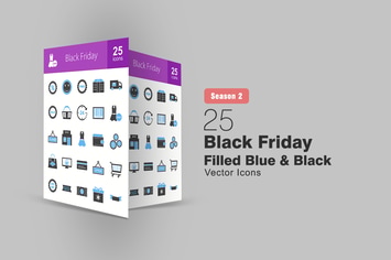 25 Black Friday Filled Blue & Black Icons