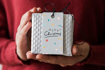 Christmas present box label design mockup