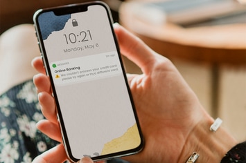 Woman using phone screen mockup 