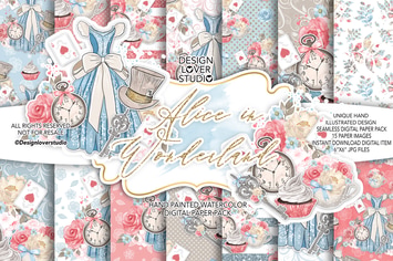 Alice in Wonderland digital paper pack