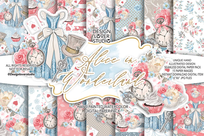 Alice in Wonderland digital paper pack