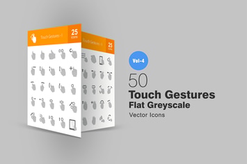 50 Touch Gestures Greyscale Icons