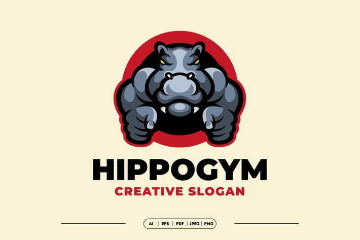 Hippo Fitness Mascot Logo
