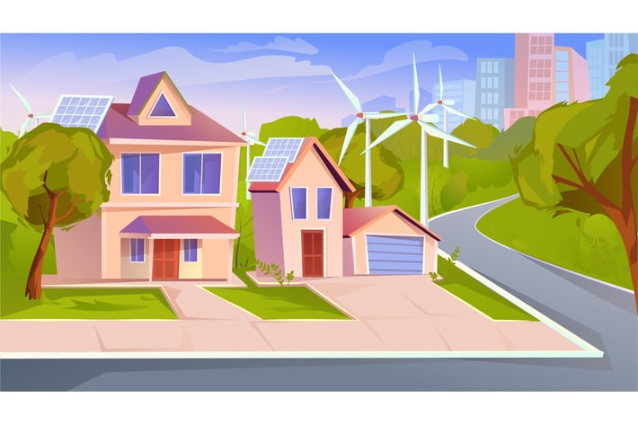 Suburb With Green Energy - Illustration Background