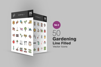 50 Gardening Line Filled Icons