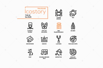 The UK - modern line design style icons set