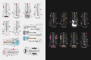 Trendy Retro Vintage Insignias with Guitar. Vector