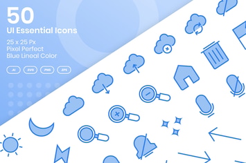 50 UI Essential Icons Set - Blue Lineal Color