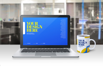 Laptop Mockup Mug Coffee Office Scene