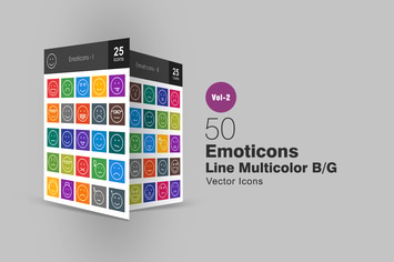 50 Emoticons Line Multicolor Icons