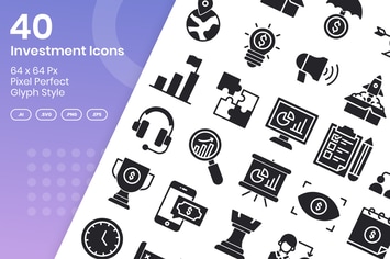 40 Investment Icons Set - Glyph