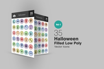 35 Halloween Filled Low Poly Icons