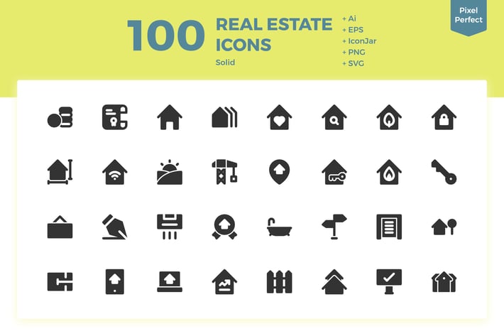 100 Real Estate Icons (Solid)