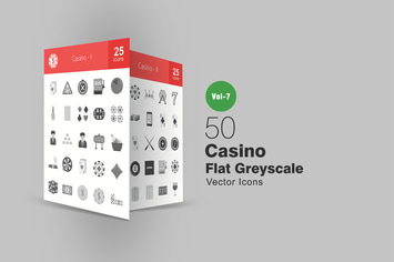 50 Casino Flat Greyscale Icons