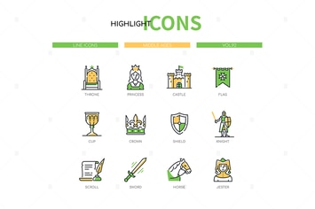 Middle ages - modern line design style icons set