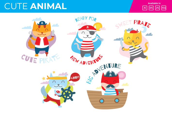 Cute Pirate Cat kids  collection JPG PNG