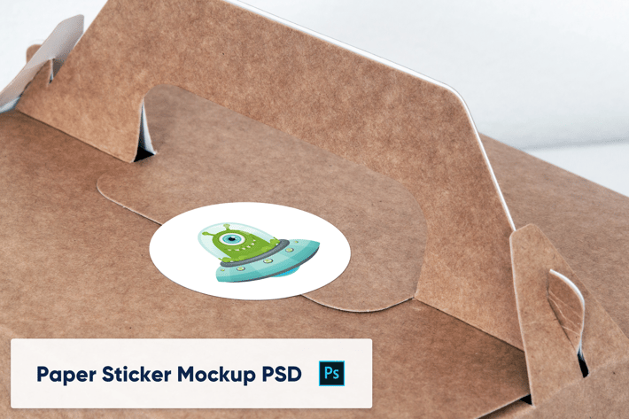 Paper Sticker on Paper Box - Mockup PSD