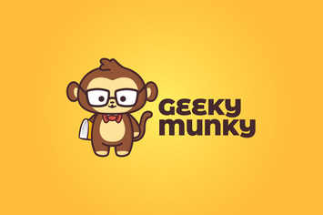Cartoon Geek Monkey Holding Book Mascot Logo