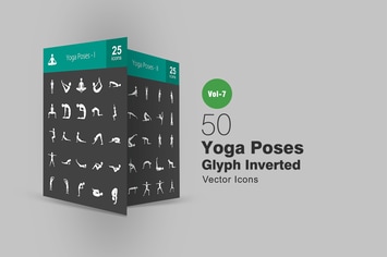 50 Yoga Poses Glyph Inverted Icons