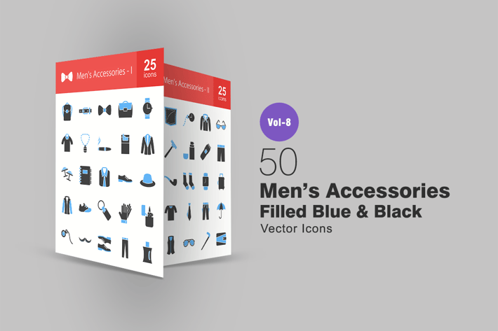 50 Men's Accessories Flat Multicolor Icons