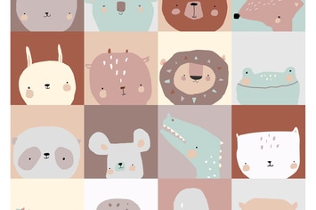 Vector Set of Cute Faces Animals on Different Back