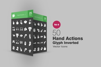 50 Hand Actions Glyph Inverted Icons