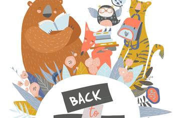Cute animals with school equipment. Back to school