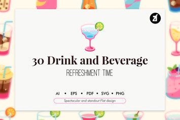 30 Drink and beverage elements in flat design