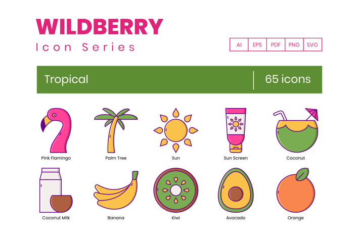 65 Tropical Line Icons