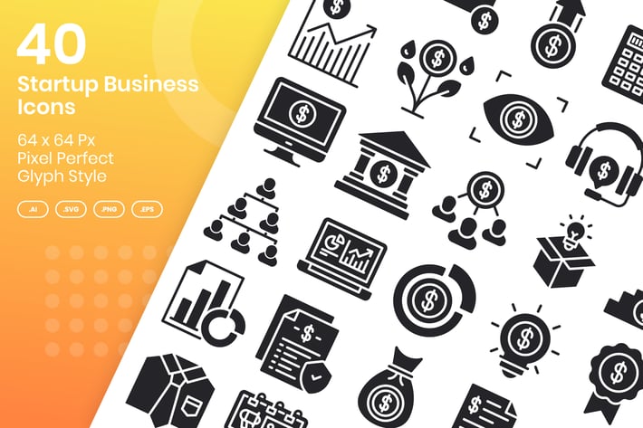 40 Startup Business Icons Set - Glyph