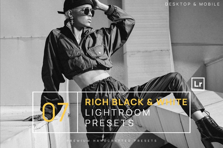 7 Rich Black & White BW Lightroom Presets + Mobile