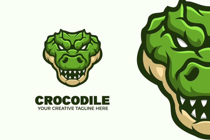 Green Crocodile Cartoon Mascot Logo Template